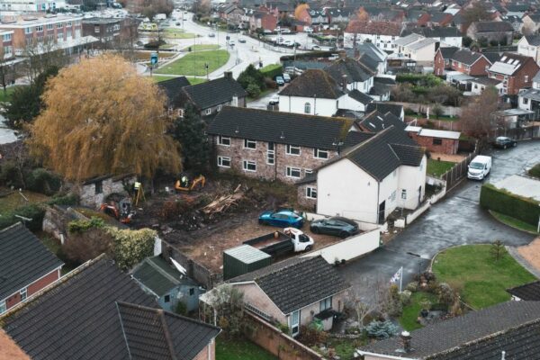 Willow Tree Apartments, in Yate Bristol side aerial view